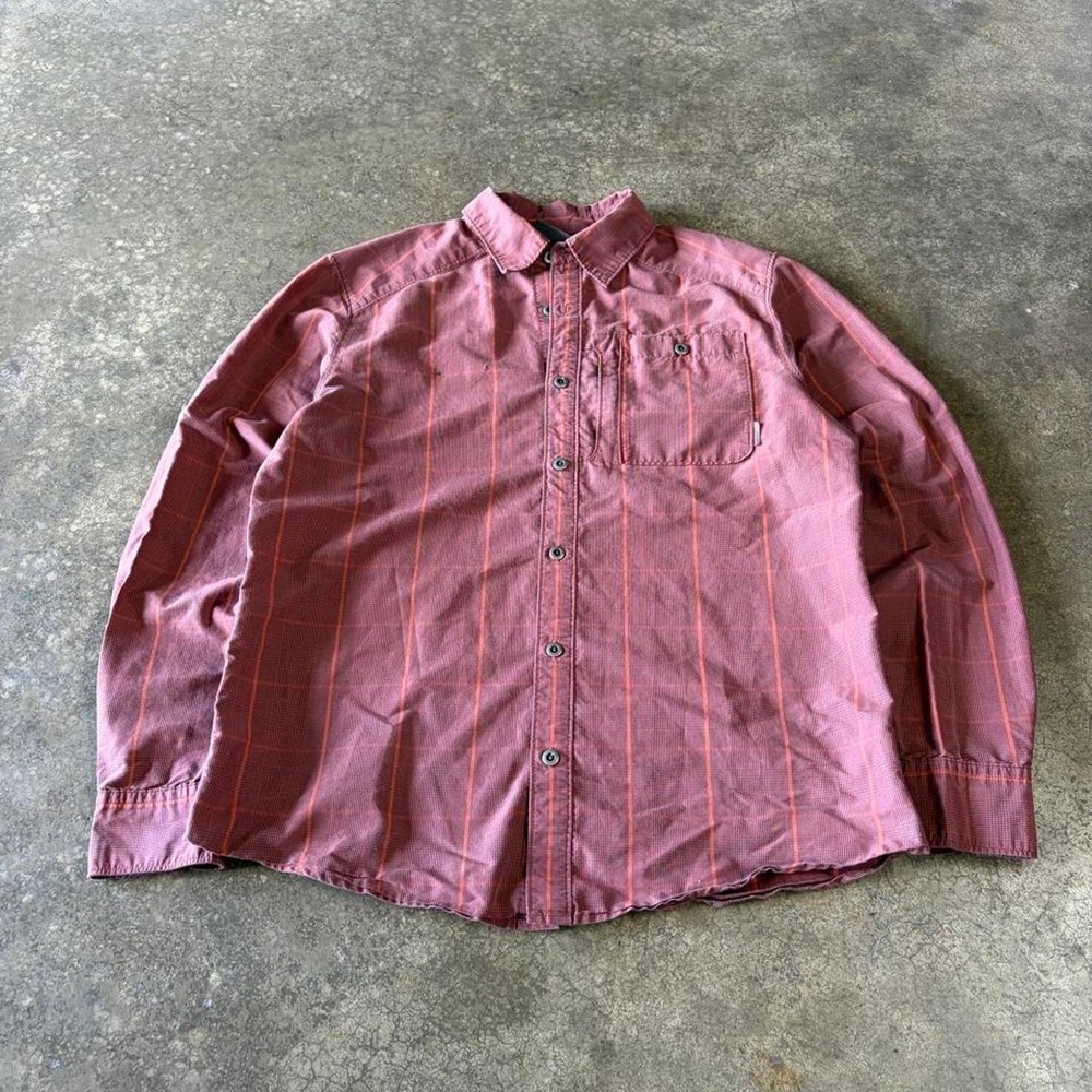Merrell Mens Medium Red Outdoor Button Down Shirt Plaid Hiking Long Sleeve Y2K